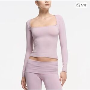 SOLD Skims Cotton Jersey Scoop Neck Long Sleeve Top XS